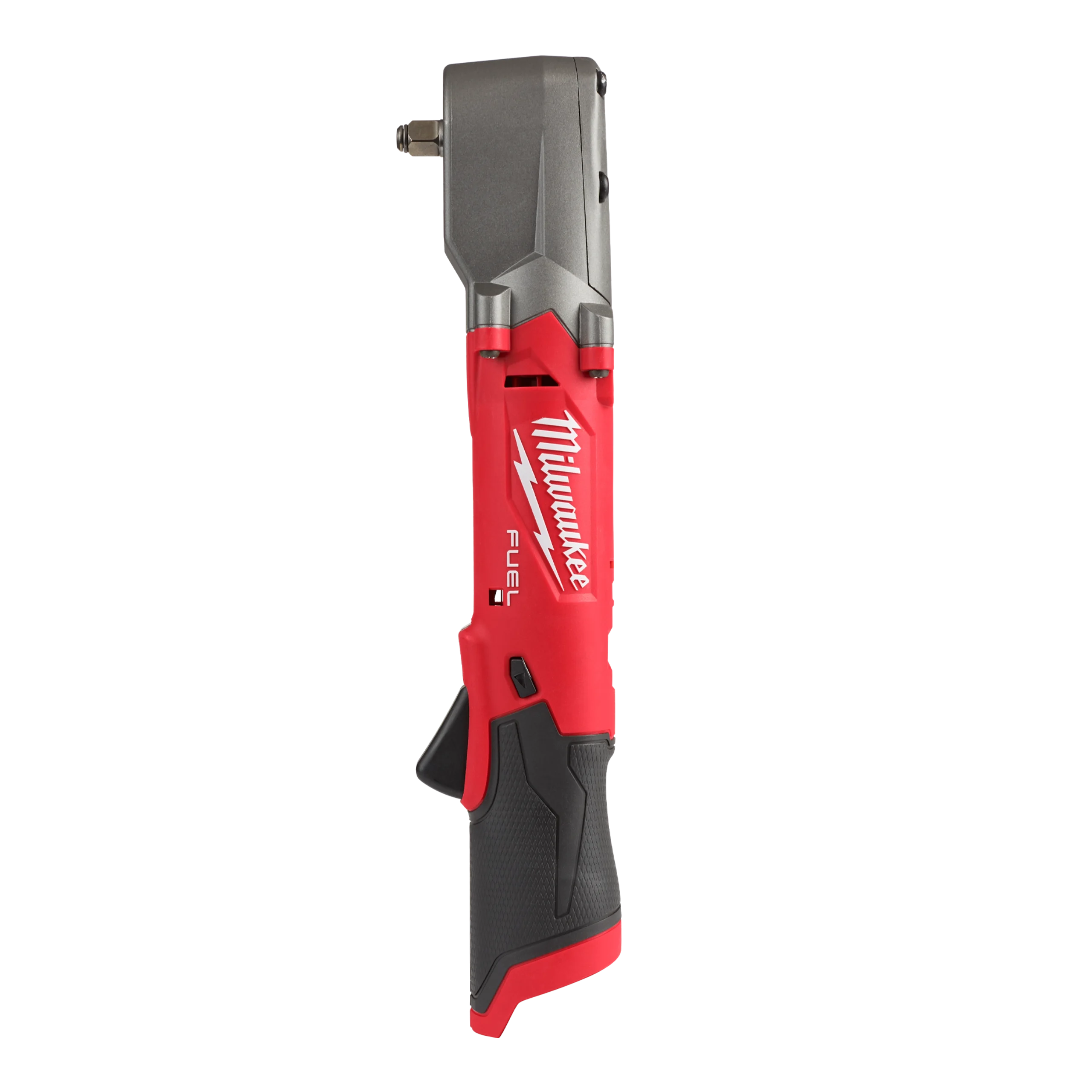Long-handled powered right-angle impact wrench with square anvil; not a ratchet or drill.