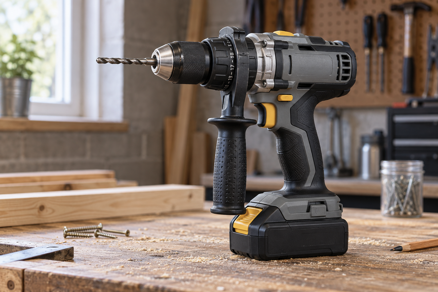 AI-generated editorial illustration of hammer drill