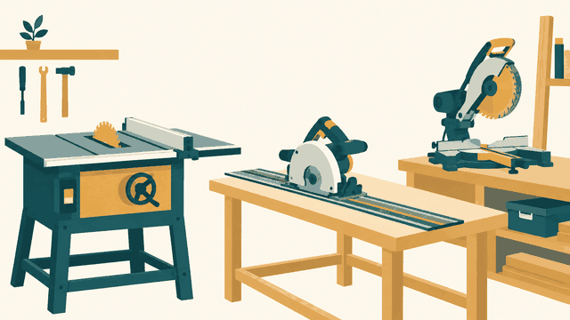 Editorial illustration of workshop saws